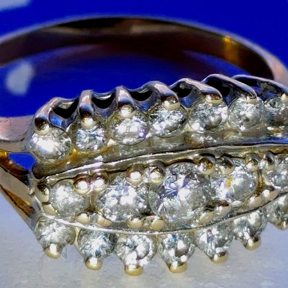 Vintage 3row diamond cluster 14K gold ring 7 1/2 - Picture 5 of 10